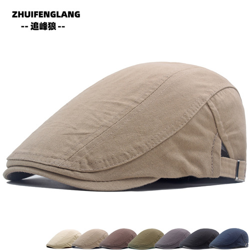 Beret men's cotton hat British retro progressive hat thin newsboy hat monochrome sun hat foreign trade hat