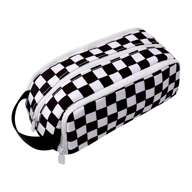 Bolsa de bolígrafo de gran capacidad de tablero de ajedrez de alto valor visual simple papelería almacenamiento bolsa multifuncional dividida