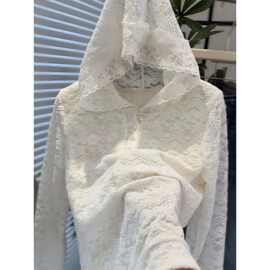 仅用于产品展示勿拍-设计感镂空连帽长袖T恤女春秋季新款欧洲站蕾