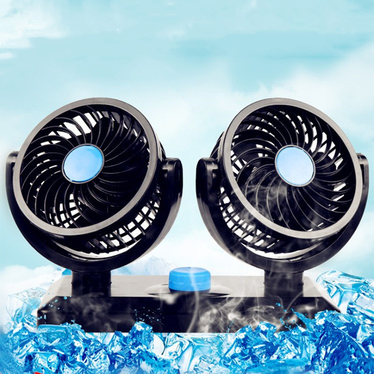 Car Fan 12V 24V Universal Vehicle Small Electric Fan Large Truck Dual Head Oscillating USB Fan