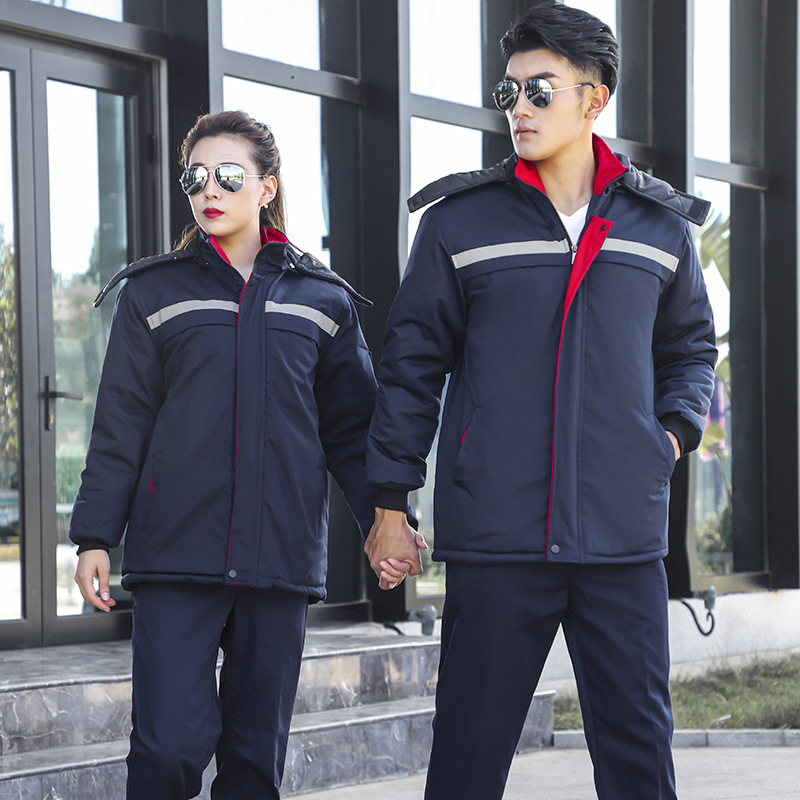 冬季劳保工作服棉服冷库上衣 中长款连帽仓库搬运汽修防寒服批发