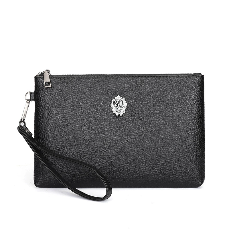Capacious small clutch bag, genuine leather, business version, wholesale