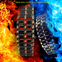 廠家熔岩鋼帶LED手錶創意學生黑銀紅藍led燈男款金屬合金手錶