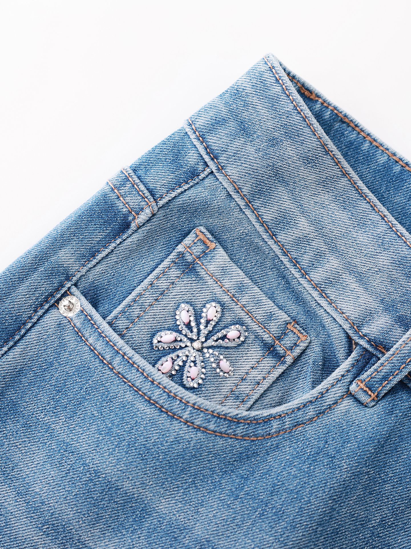 Quần jean nữ ống loe vải cotton wash lạnh co giãn 4 chiều phiên bản mỏng mùa hè — xanh lam