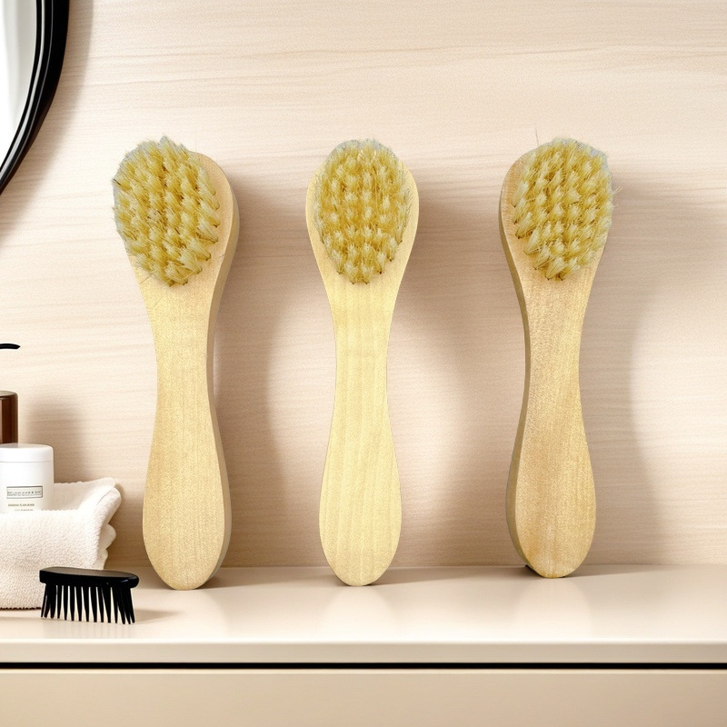 Cepillo de limpieza de cerdas de cerdo de grano cepillo de limpieza facial poros de limpieza profunda cepillo de mango corto cepillo de cara pequeña cepillo de lavar la cara cepillo de cerdas naturales