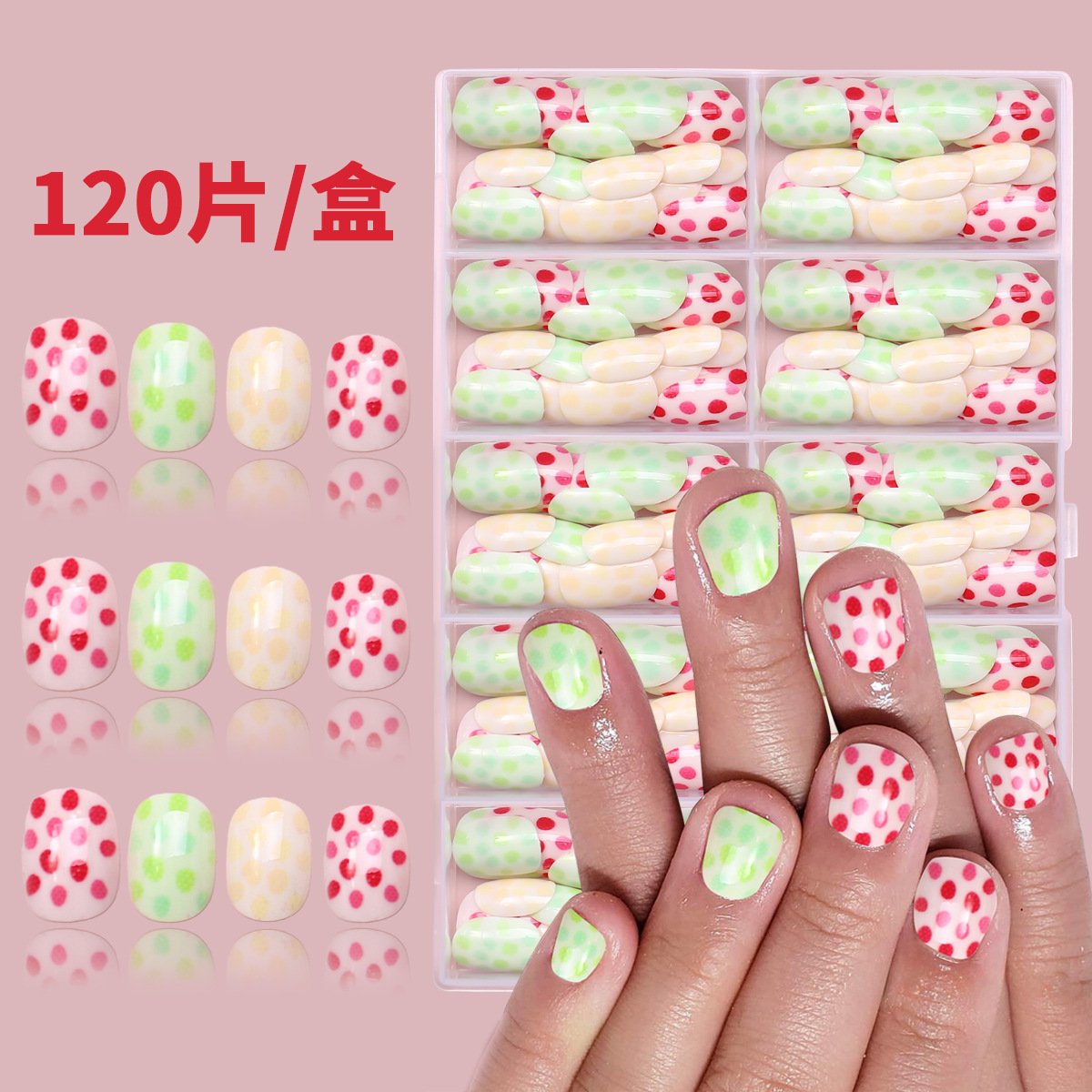 Nuevo niño impresión UV desgaste de uñas 120 piezas de caja de uñas falsas lindas dibujos animados mezclados parches de uñas
