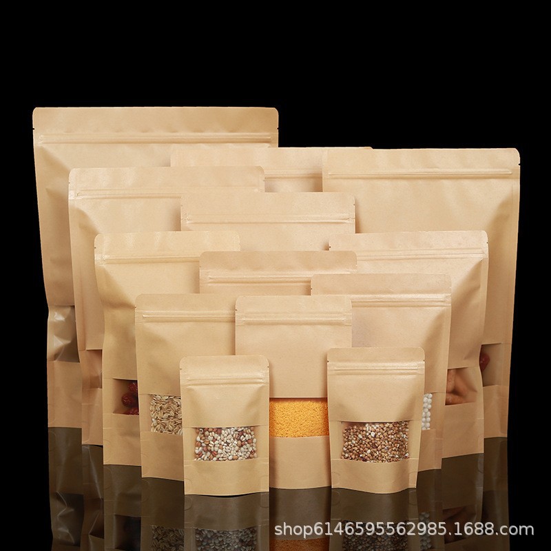 五谷杂粮密封包装牛皮袋,自立,开窗,牛皮纸袋,易撕口,牛皮纸自封袋