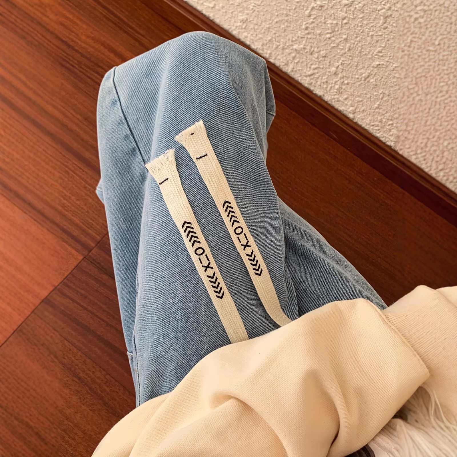 Men's Summer Elastic Waist Straight Leg Jeans Trendy Retro Japanese Style Casual Slimming Wide Leg Trousers_mkmklike.com