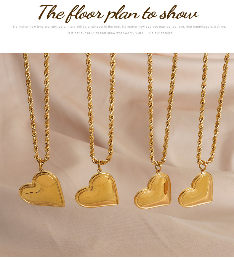 Earrings, Necklace Classification PVD Coated Real Gold Plated 18K Gold Heart Shape Titanium Steel Sweet Simple Style Waterproof Non Tarnish Earrings Necklace