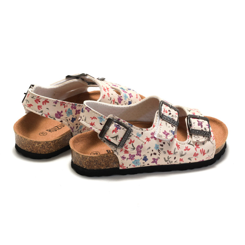 Ruizu 2025 Nuovi sandali in sughero floreali per bambini, pantofole per ragazzi, scarpe da passeggio per bambini, stile coreano, da spiaggia_voghion.com