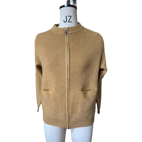European and American independent online store—autumn/winter solid-color casual jacket with pocket, zip-up cardigan sweater, open-front cardigan