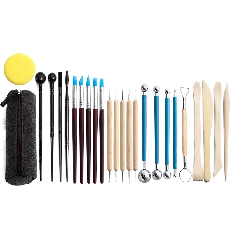 Herramientas de cerámica transfronteriza 25 unidades traje con caja de lápices Arcilla Piedra de plástico cuchillo de talla esponja de arcilla Punto de sangría taladro pluma