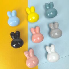 Wholesale little rabbit ceramic handle cute cupboard wardrobe door handle children's solid wood drawer handle single hole no punching