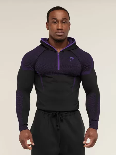 American Slim Fit Shark Long-Sleeved Men's Running Training Fitness Cycling Half-Zip Hooded Quick-Drying Shirt