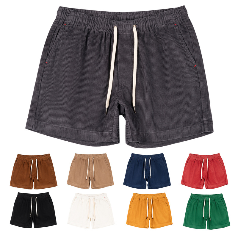 2024 New Heavy Weightweight Men's Cotton Corduroy Shorts Unisex Classic College Style Shorts Retro Washed