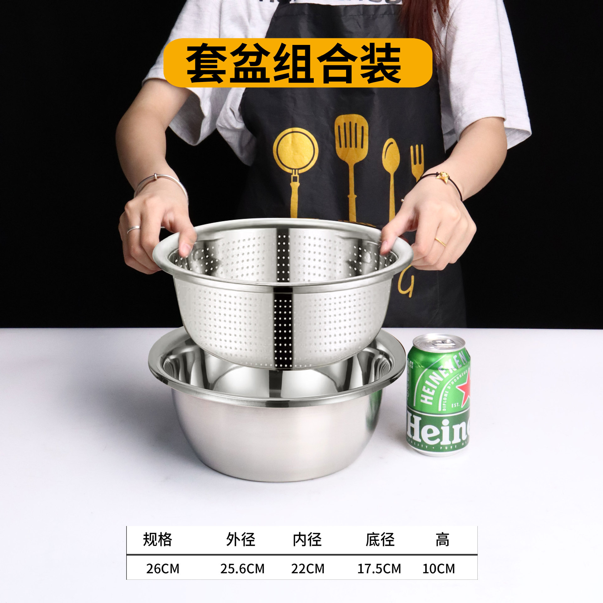 Lavabo redondo de acero inoxidable grueso, tanque de condimento europeo, cocina, lavabo de verduras para el hogar, batidor de huevos y lavabo, lavabo de sopa, lavabo de drenaje