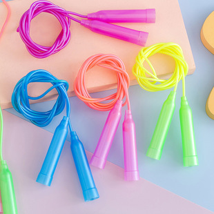 Colorful plastic skipping rope adjustable length children Elementary School students soft plastic handle skipping rope kindergarten small prize