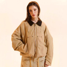 新款2025巴恩风白鸭绒翻领复古废士做旧廓形派克服羽绒服宽松外套