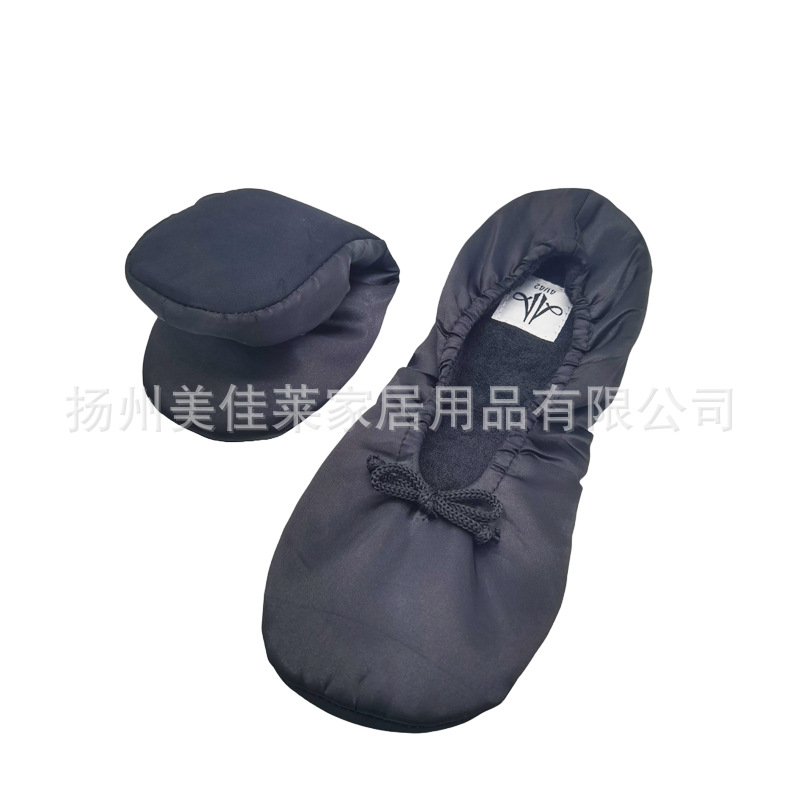 定制外贸跨境AMZN亚马逊棉拖色丁布羊巴革可回收材质折叠舞蹈拖鞋