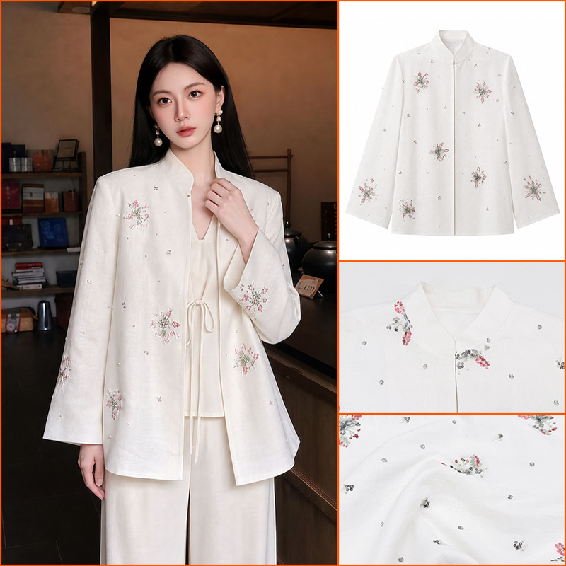 Heavy-duty new Chinese-style stand-collar jacket for women, autumn textured handmade beaded floral embroidery, wide-shouldered slimming cardigan P7182 Heavy-duty new Chinese-style stand-collar jacket for women, autumn textured handmade beaded floral embroidery, wide-shouldered slimming cardigan P7182