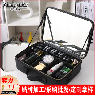 Customized Cosmetic Bag with Large Capacity and High Appearance Ins Style Makeup Bag with Mirror Black and White Waterproof Pu Leather