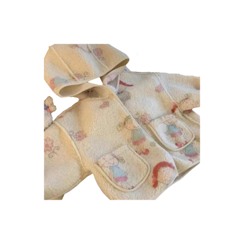 Limón salado siete niñas otoño e invierno estilo coreano nuevo estilo estilo occidental niña bebé suéter de dibujos animados niños cordero terciopelo con capucha top