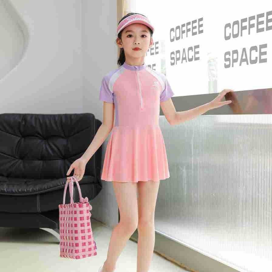 2026 New Summer Style Kidsren's Swimsuit Girls' Split Skirt-Style Swimsuit Quick-Drying Sun Protection Training Style for Small, Medium and Large Kidsren