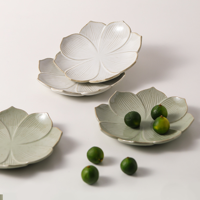 Yi longxuan Lotus dish coarse clay Japanese breakfast plate creative handmade fruit plate dish household tableware
