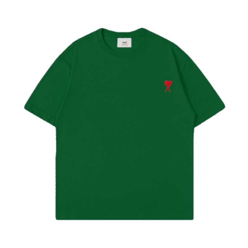 Summer AMI youth loose cotton embroidered short-sleeve men's trendy round-neck casual versatile street fashion T-shirt