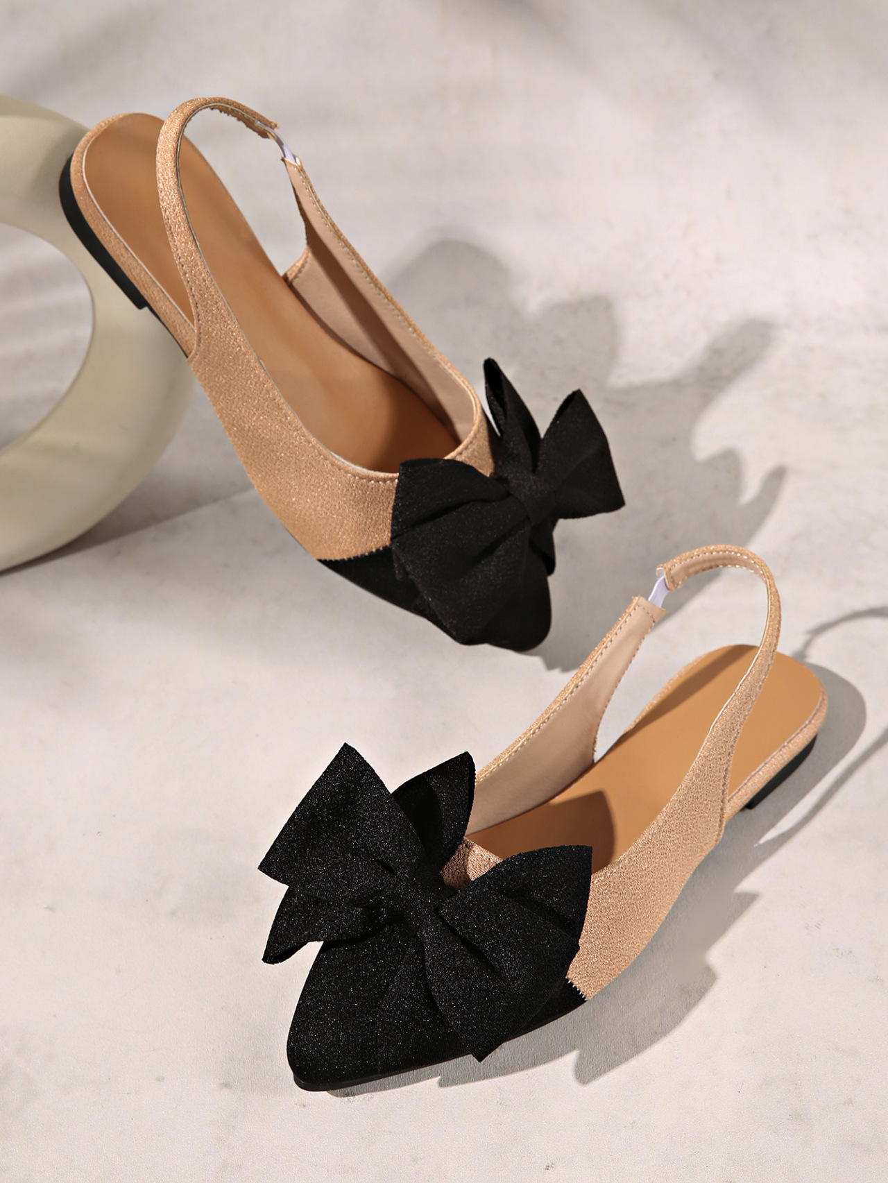 Women's Color Blocked Closed Toe Sandals Summer Style Fabric Bow Pointed Toe Plus Size Open Back Sandals_vogvips.com