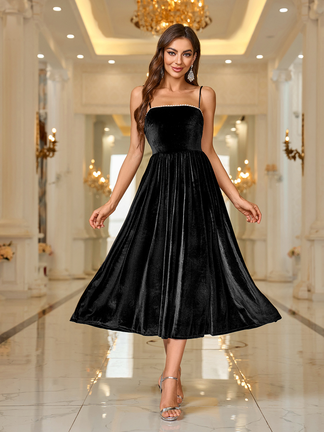 Women's Dress Slim Fit Solid Colour Elegant Evening Midi Dress_voghion.com