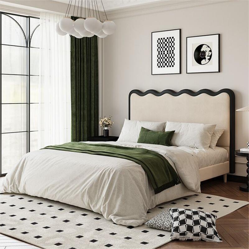 Estilo crema francés ondulación de la cama de cuero real Luz de lujo pequeño apartamento estilo tranquilo ins Internet celebridad cama suave dormitorio principal 1,8 cama doble