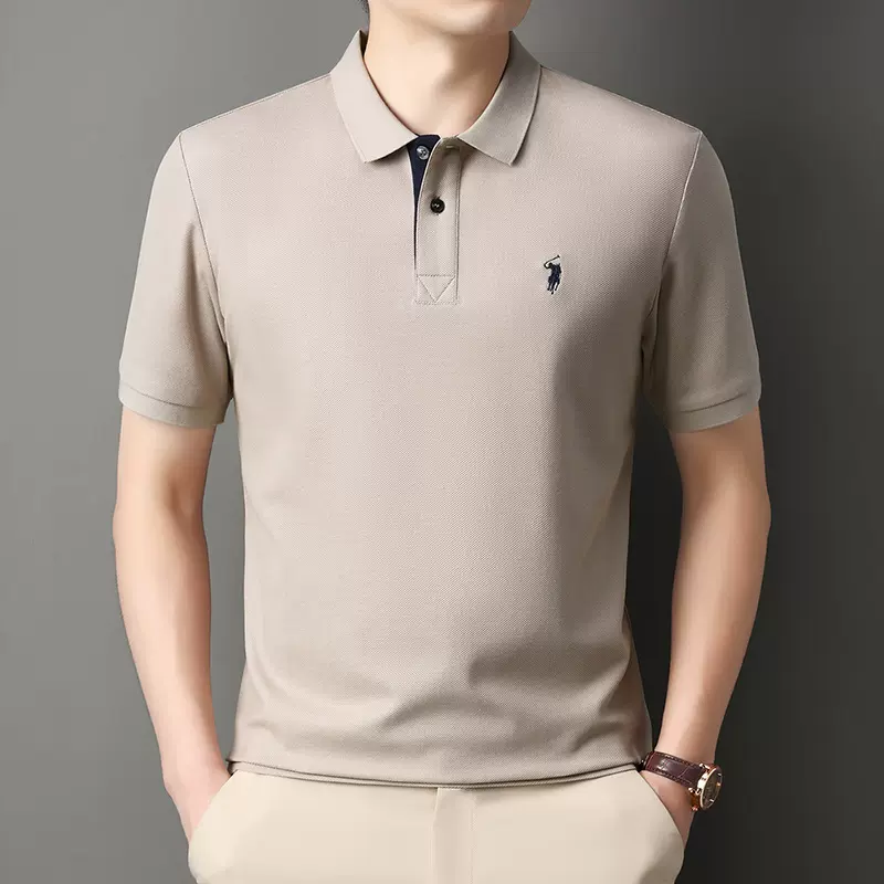 啄木鸟男装商务风新品夏季翻领POLO衫100%丝光棉休闲简约纯色体恤