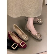 内增高单鞋女金属方扣女鞋瓢鞋法式通勤女鞋职场风百搭