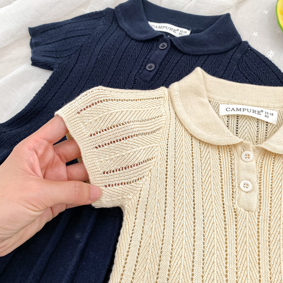 106059819@qq.com Robe printemps-été pour bébé fille, style universitaire, à revers rabattu, manches courtes et col rond_voghion.com