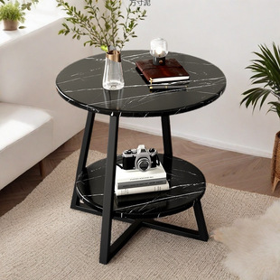 Simple Round Table Light Luxury Sofa Coffee Table Rock Board Small Apartment Tea Table Modern Living Room Home Corner Table Simple Small Table