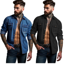 Quality denim shirt jacket独立站男士热销春秋开牛仔衫衬衣外套