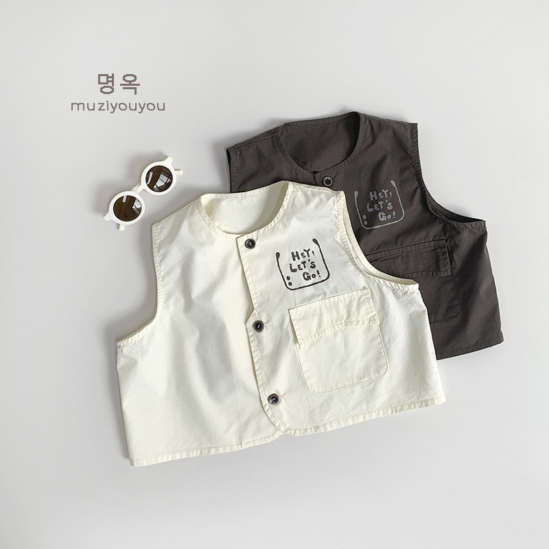 2025 primavera y verano nuevo chaleco infantil para hombres y mujeres bebés chaleco de hombro delgado para niños coreanos chaleco casual universal