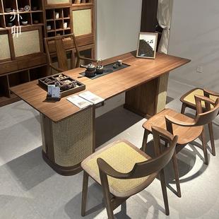 Suo Mao New Chinese Style Tea Table and Chair Set for Home Tea Room, New Model Woven Rattan Simple High-End Elegant Solid Wood Tea Table