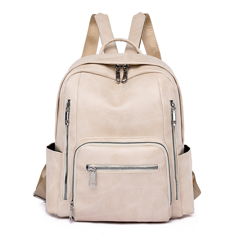 Transfronterizo 2024 nuevo estilo coreano PU señoras mochila moda retro de gran capacidad con doble cremallera mochila de viaje al por mayor