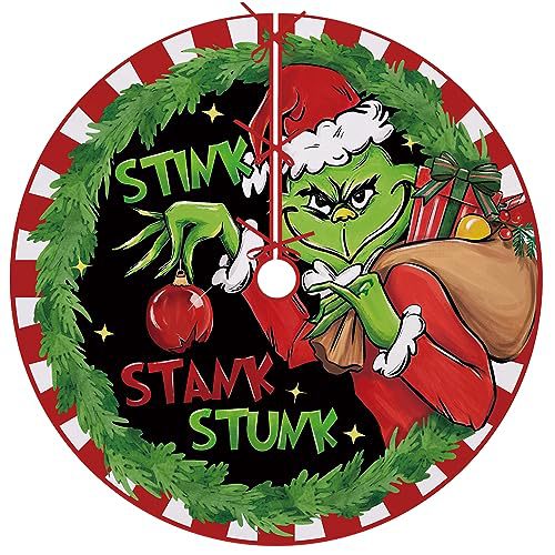 Nuevo árbol de Navidad falda verde piel extraño partido copo de nieve Grinch impreso franela árbol de Navidad diseño inferior piso mat