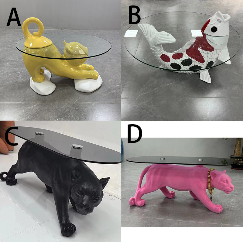 Designer Modern Light Luxury Minimalist High-End Glass Side Table Simple Table Small Coffee Table Animal Living Room Home Small Apartment