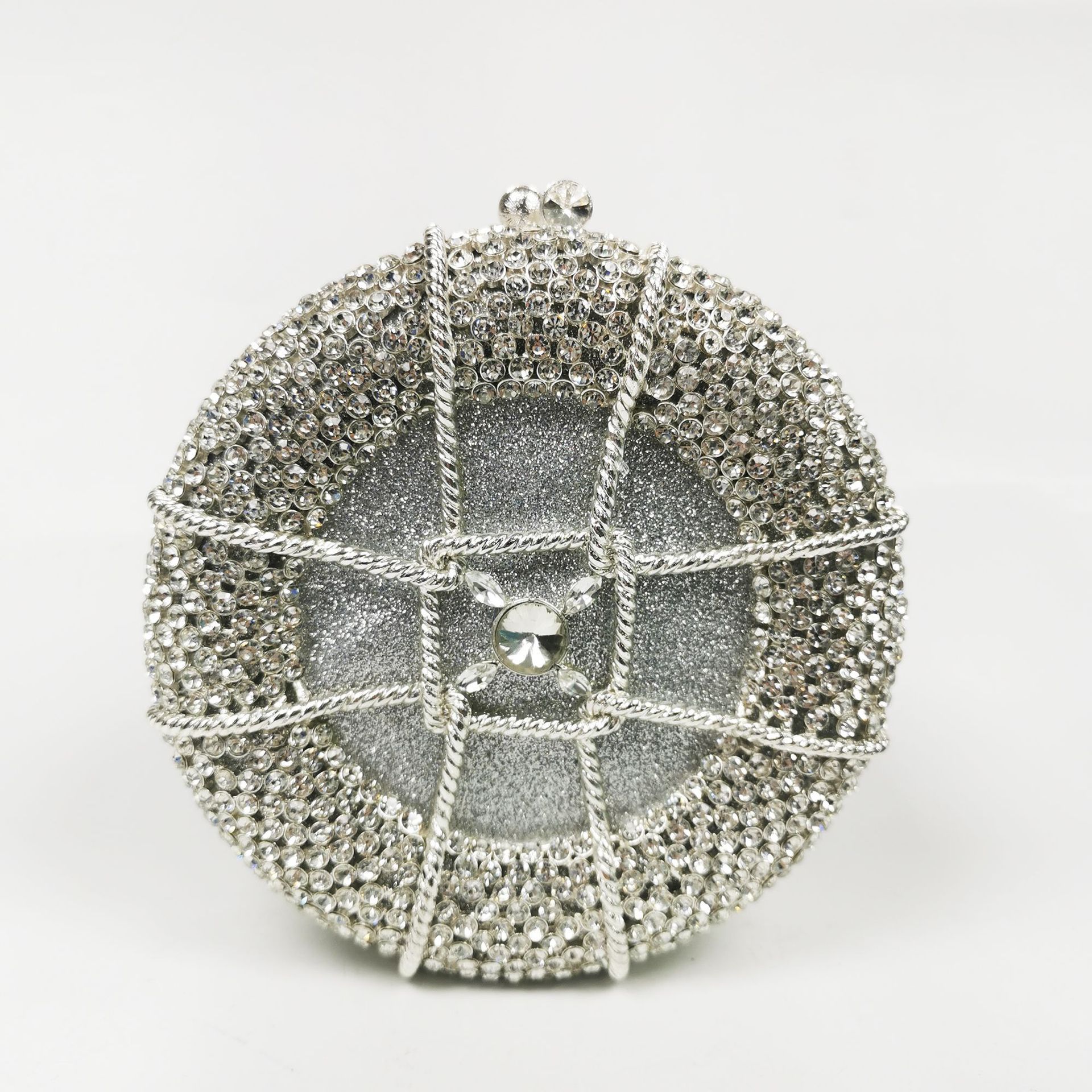 * Nuevo botón de suerte transfronterizo bolso de cena de diamantes redondo bolso de vestido de mano bolso de diamantes de banquete europeo y americano bolso de mujer