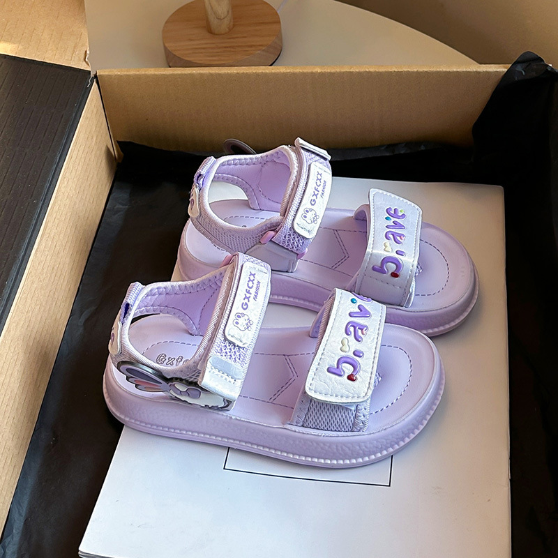 Zapatos de princesa huecos de dedo abierto para niñas 2026 verano nuevo estilo para niños con suela suave de moda versátil zapatos de playa deportivos zapatillas frías
