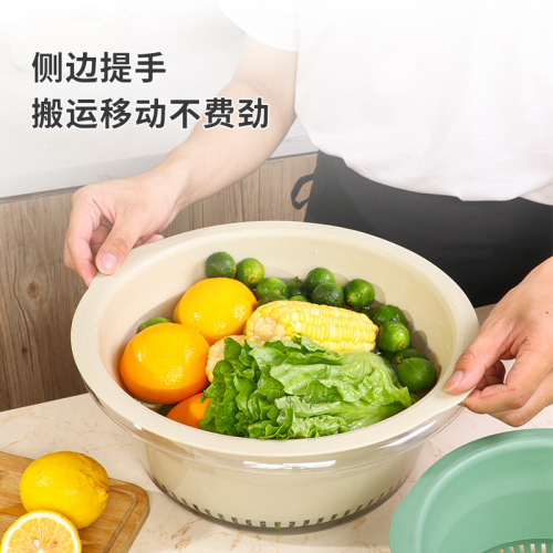 Double-layer transparent round drain basket kitchen plastic vegetable washing basin vegetable basket home use for washing vegetables and fruits
