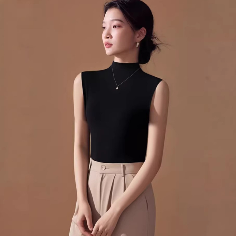 Black Half-High Collar Camisole for Women, 2026 New Spring/Summer Knit Vest for Outerwear, Short Base Layer Top