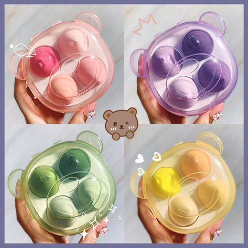 Bear box beauty egg makeup egg super soft set powder puff dry and wet makeup egg wholesale super soft powder puff
