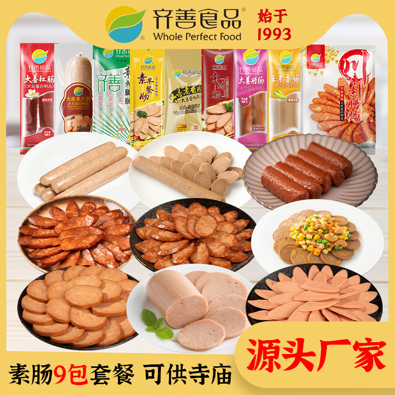 齐善素食 素肠套餐9包植物素肠斋菜佛家净素食品人造肉豆制品即食