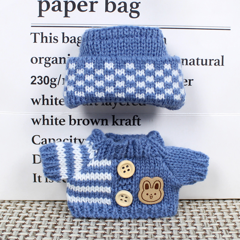 17cm muñeca labubu ropa de tela muñeca suéter sombrero de lana muñeca set