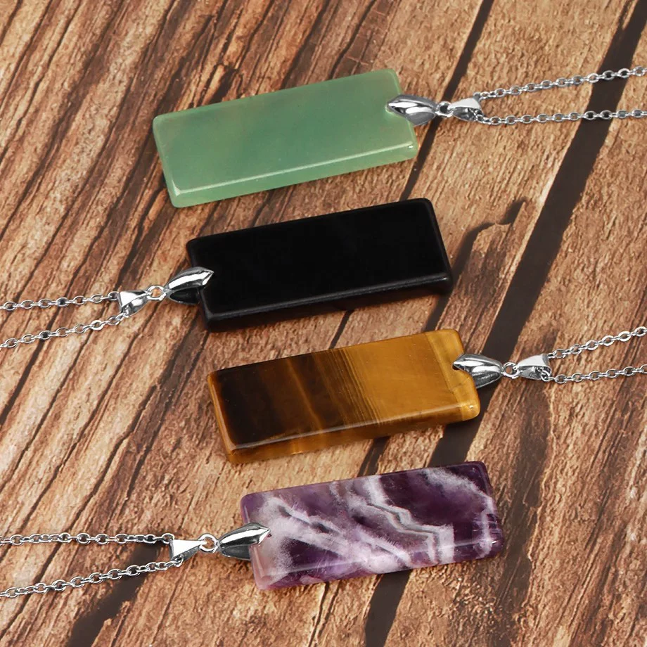 Fashionable organic rectangular pendant with amethyst, necklace, simple and elegant design, (Cross-border trading)